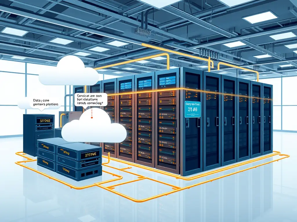 Data center infrastructure showing server racks and networking equipment